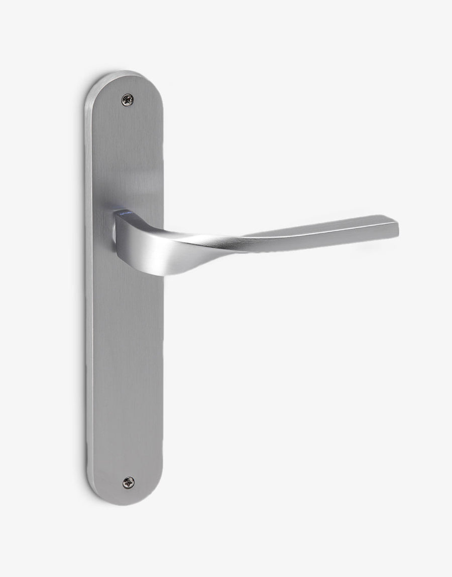 Pin lever handle set on an oval backplate