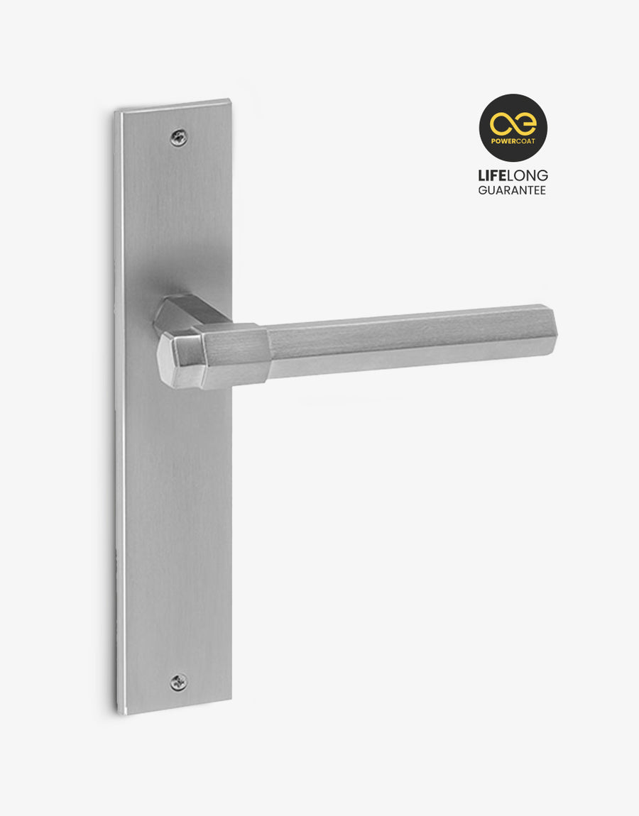 Espuch lever handle set on a rectangular backplate